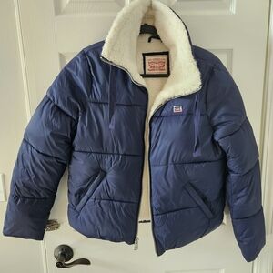 Blue Puffer Jacket with Sherpa Lining
